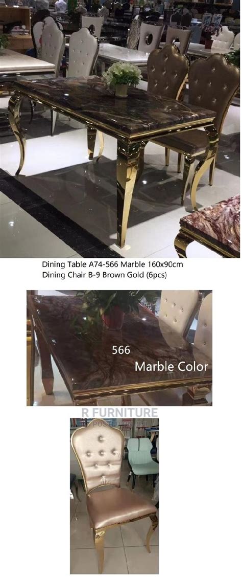 6 seater brown gold dining chair and marble table in kaneshie furniture r furniture gh