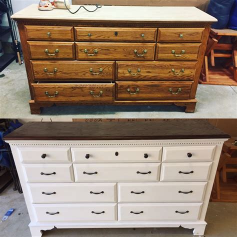 Before And After On An Old Dresser Some White Chalk Paint New Stain And New Hardware
