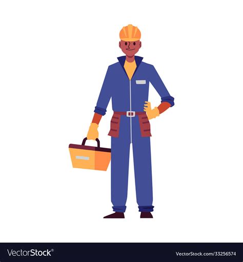 Cartoon Builder Or Maintenance Man In Blue Uniform