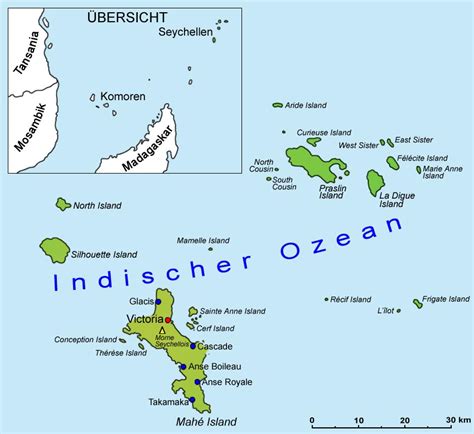 Spoken languages are french (official), english, and creole the map shows seychelles with cities, towns, expressways, main roads and streets. Seychellen Karte | Karte