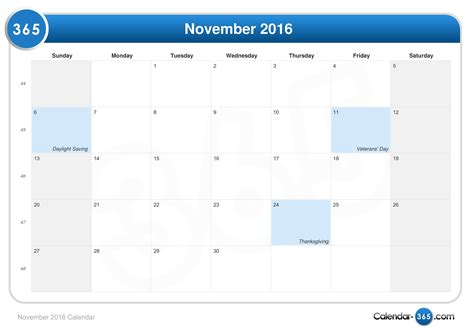 November 2016 Calendar