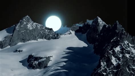 Full Moon Time Lapse Snow Winter Mountain Panorama Stock Footage Video
