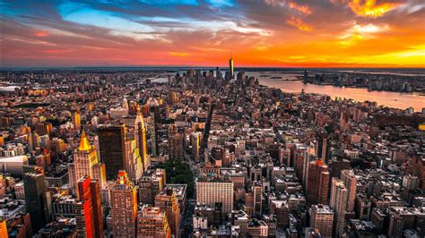Aerial View Of New York During Sunset Hd New York Wallpapers Hd