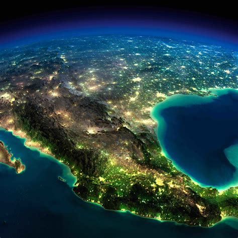 Exaggerated Relief Map Of Mexico At Night Earth Pictures Earth From