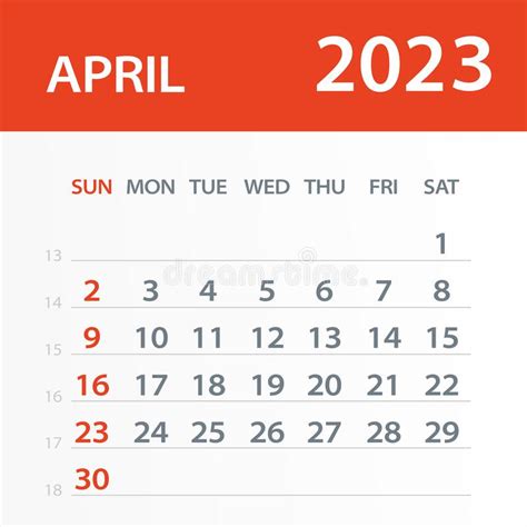 April 2023 Calendar Leaf Vector Illustration Stock Illustration