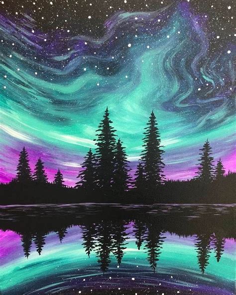 Aurora Borealis Night Sky Painting Sky Painting Simple Canvas Paintings