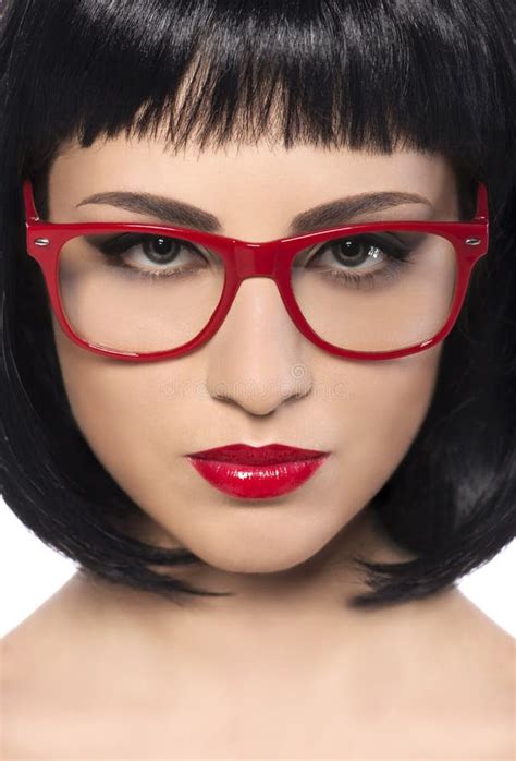 Beautiful Young Woman With Red Glasses Stock Image Image Of Looking