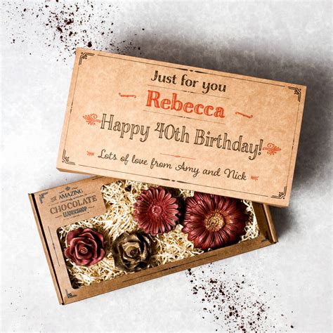 Personalised 40th Birthday Chocolate Flowers Gift Box By The Amazing Chocolate Workshop ...