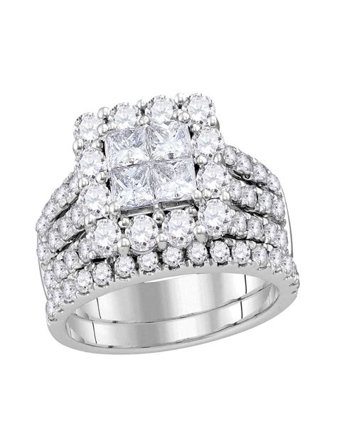 Solid 14k White Gold Princess Cut Diamond Cluster Bridal Wedding