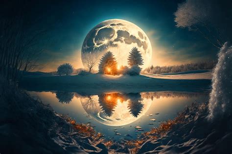 Premium Ai Image A Reflection Of A Full Moon In A Puddle