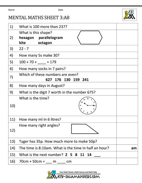 Ump in past perfect continuous tense. Year 3 Mental Maths Worksheets