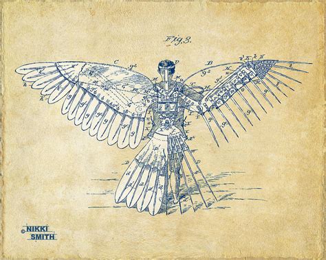 Icarus Human Flight Patent Artwork Vintage Digital Art By Nikki Smith