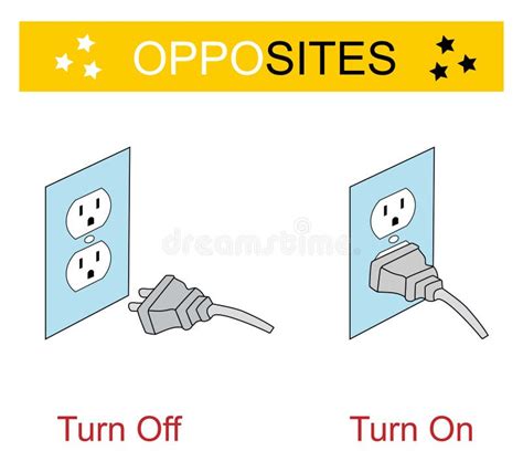 Educational Material For Kids Opposites Words Turn On And Turn Off