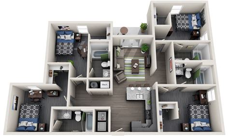 Four bedroom house plans are popular because of their versatility. 4 Bedroom Student Housing Off-Campus Apartment ...
