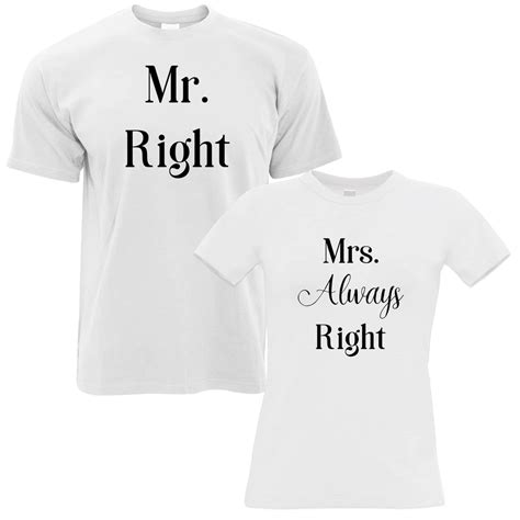 couples pack of 2 t shirts sassy mr right mrs always right valentines shirtbox