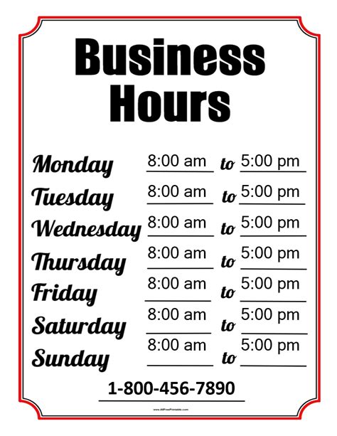 Editable Business Hours Sign Businesseq