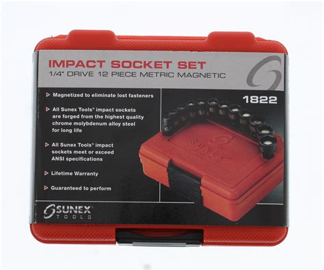 Sunex 1822 12pc 14 Drive Metric Magnetic Impact Socket Set Ebay
