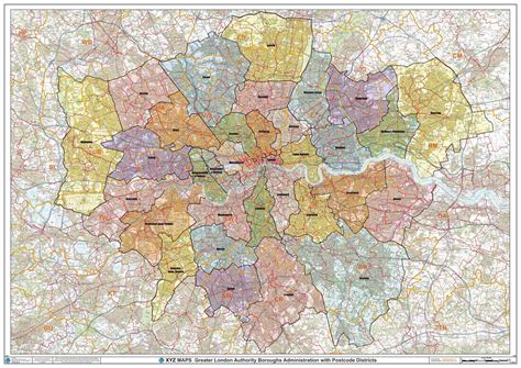 Greater London Authority Boroughs With Postcode Districts Wall Map