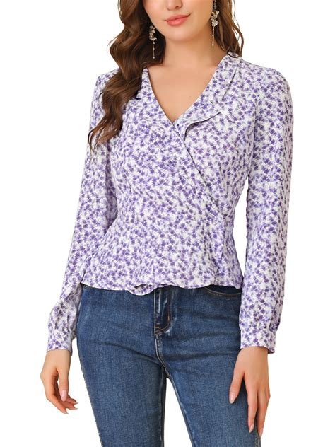 Allegra K Women S Floral Print Shawl Collar V Neck Chiffon Wrap Tops Walmart Com