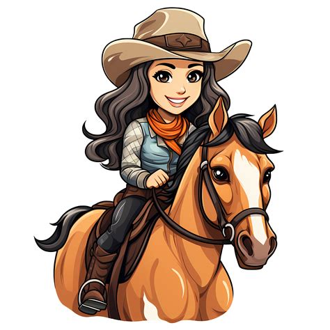 Cute Cowgirl Riding A Horse Illustration Ai Generative 27235527 Png
