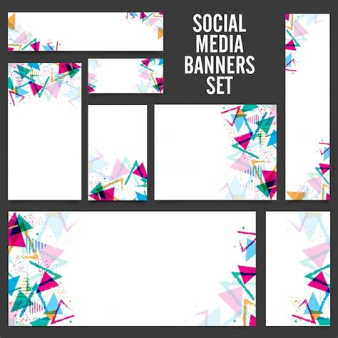 Premium Vector Social Media Banners Set With Abstract Elements