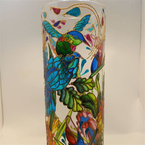 Tall Stained Glass Vase Irises Hand Painted Vase 10 In 25 Etsy