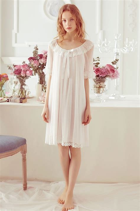 White Vintage Lace Nightdress Nightgown Sleepwear Mode