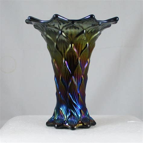 Antique Dugan Lined Lattice Amethyst Carnival Glass Vase Purple