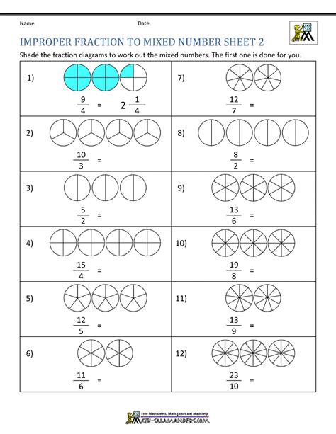Convert Improper Fractions To Mixed Numbers Worksheets