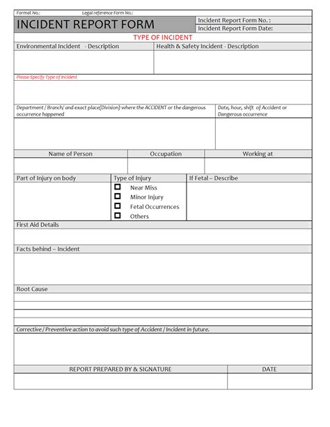 Printable Incident Report Form Template Free Printable Templates