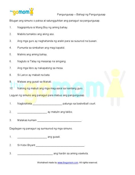 Simuno At Panaguri Worksheet Grade 1 Templates Printable Free