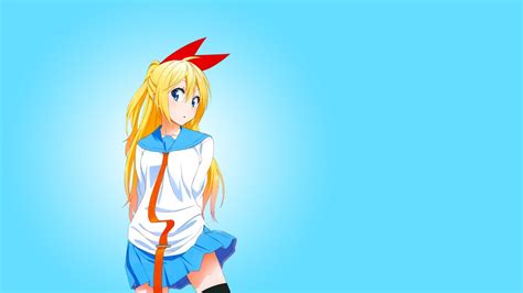 Kirisaki Chitoge Nisekoi Gradient School Uniform Anime Girls Blue Background Wallpaper