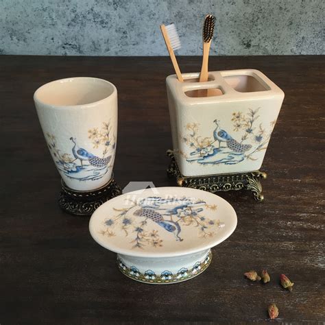 Order online today for fast home delivery. Free Standing 3-Piece Peacock Bathroom Accessories Set Ceramic