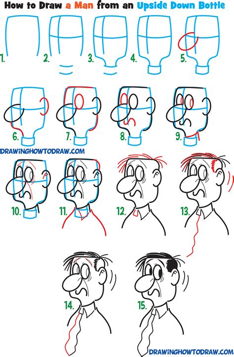 learn how to draw cartoon men character s faces from household objects easy step by step