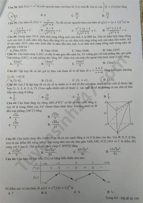 Tiếng anh, tiếng đức, tiếng đáp án đề minh họa 2021 môn tiếng trung. Đáp án đề thi môn Toán Học mã đề 104 kỳ thi THPT Quốc Gia 2020