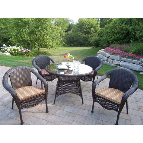 Oakland Living Elite Resin Wicker 5 Piece Patio Dining Set With