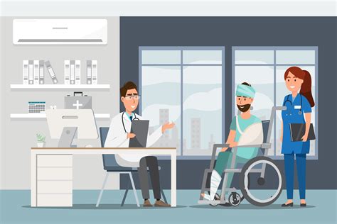 Medical Concept With Doctor And Patients In Flat Cartoon At Hospital