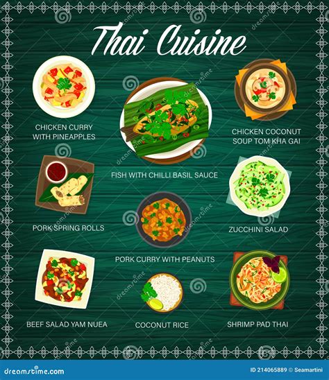Thai Food, Thailand Cuisine Menu Cover with Dishes Stock Vector