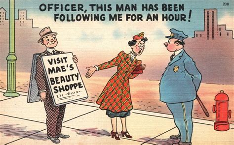 Vintage Postcard 1930s Old Woman Visit Maes Beauty Shop Sign Cop Officer Comics Topics