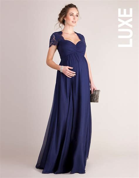 Navy Blue Silk Lace Maternity Evening Dress Fancy Maternity Dresses