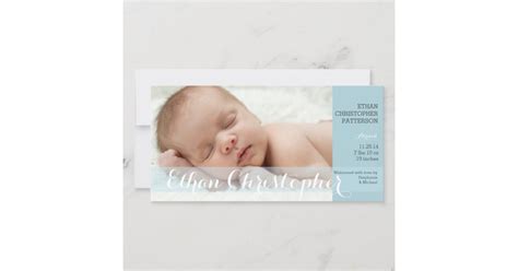 Modern Blue Boy Baby Birth Announcement Photocard Zazzle