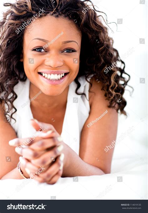 Beautiful Black Woman Smiling And Looking Very Happy Stock