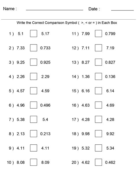 Greater Than Less Than Comparing Decimal Numbers Worksheets Made By