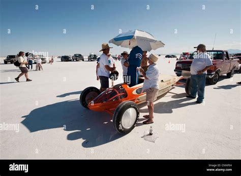 Bonneville Salt Flats Speed Week Retro Motor Bike Racing In Usa Orange