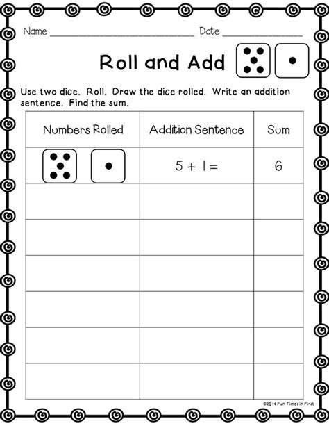 Roll The Dice Math Worksheets For 1st Grade