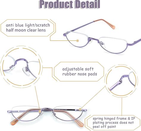 buy 2 pack half frame metal reading glasses for women men blue light blocking with spring hinge