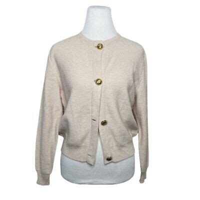 Steve Fabrikant Cardigan Top S Small Beige Santana Knit Gold Buttons