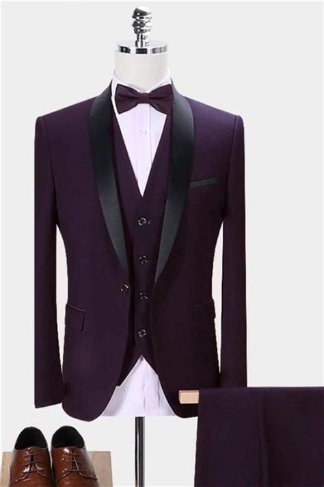 Dark Purple Business Tuxedos Glamorous Slim Fit Men Dress Prom Suits 3 Pieces Allaboutsuit