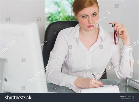 Stern Businesswoman Working Her Desk Looking Stock Photo 158851964