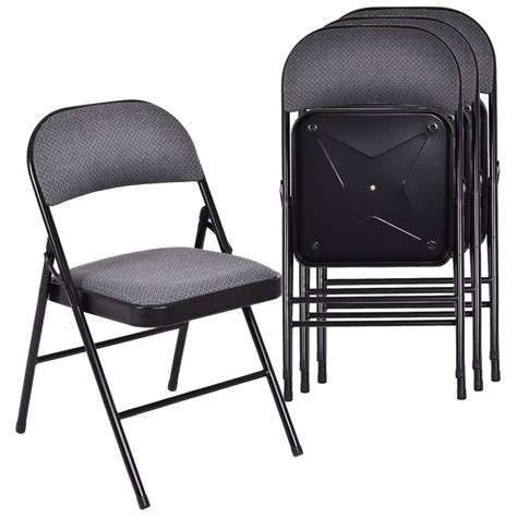 Costway Set Of 4 Folding Chairs Fabric Upholstered Padded Seat Metal
